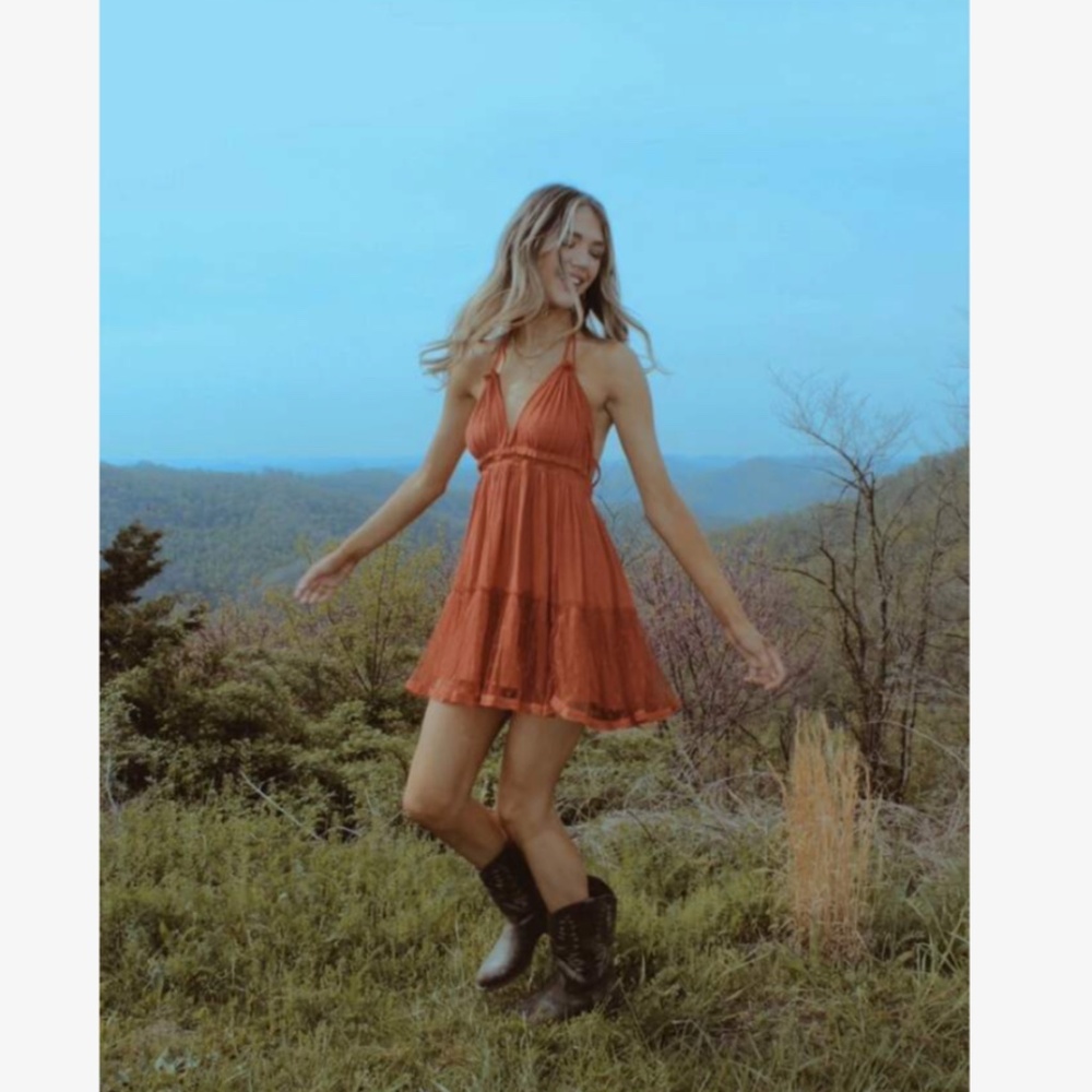 Backless Babydoll Short Dress in Burnt Orange - Picture 10 of 16